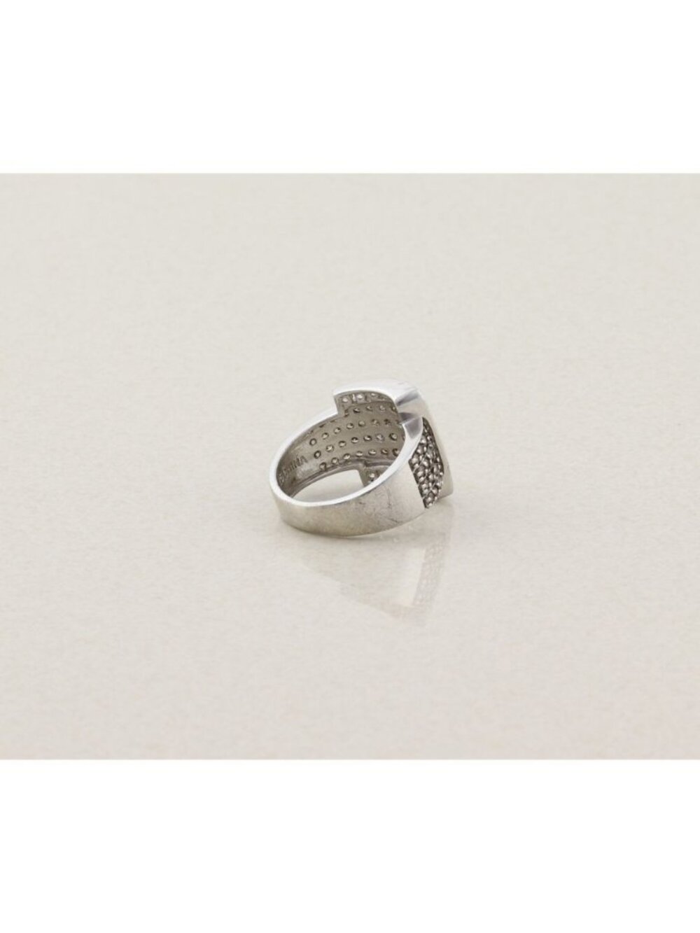Sterling Silver Sparkly Brown & White Cubic Zirconia Belt Buckle Ring Size 6 3/4 - Picture 8 of 8